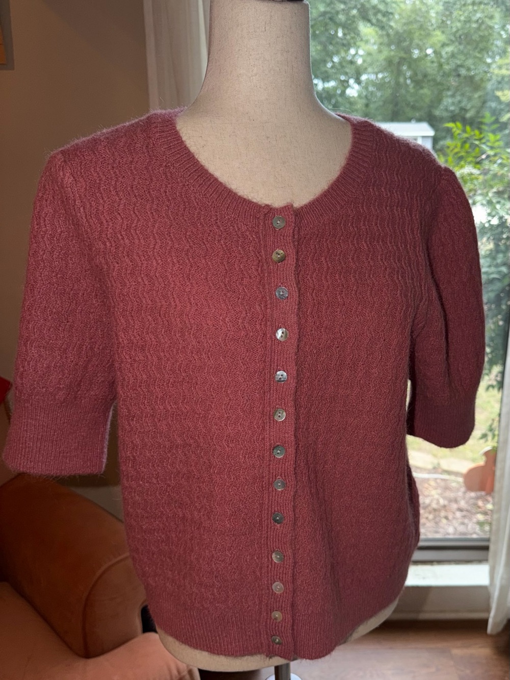 NWT La Vie Rebecca Taylor Pink Alpaca Wool Blend Short Sleeve Cardigan Size L